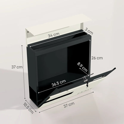 HOMCOM Locking Galvanised Steel Letterbox with Viewing Window - White/Black