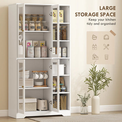 HOMCOM Multi-Storage Kitchen Cabinet, with Glass Doors - White Wood-Effect