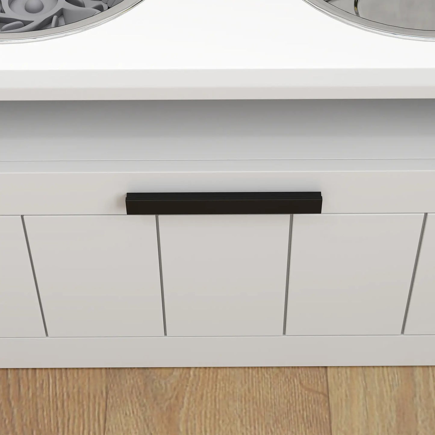 PawHut Raised Dog Bowl with Slow Feeder, Two Stainless Steel Bowls, Drawer for Large & Extra Large Dogs, White