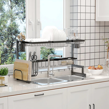 HOMCOM 93cm Kitchen Modular Over-Sink Drying Rack Dish Drainer, Rust-Proof