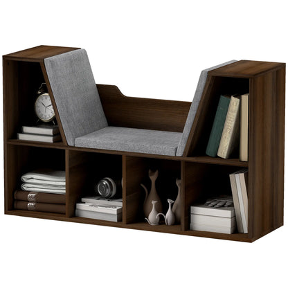 HOMCOM Bookcase Storage Shelf with Cushioned Reading Seat, Cube Bookshelf Organizer for Bedroom Living Room, Chestnut