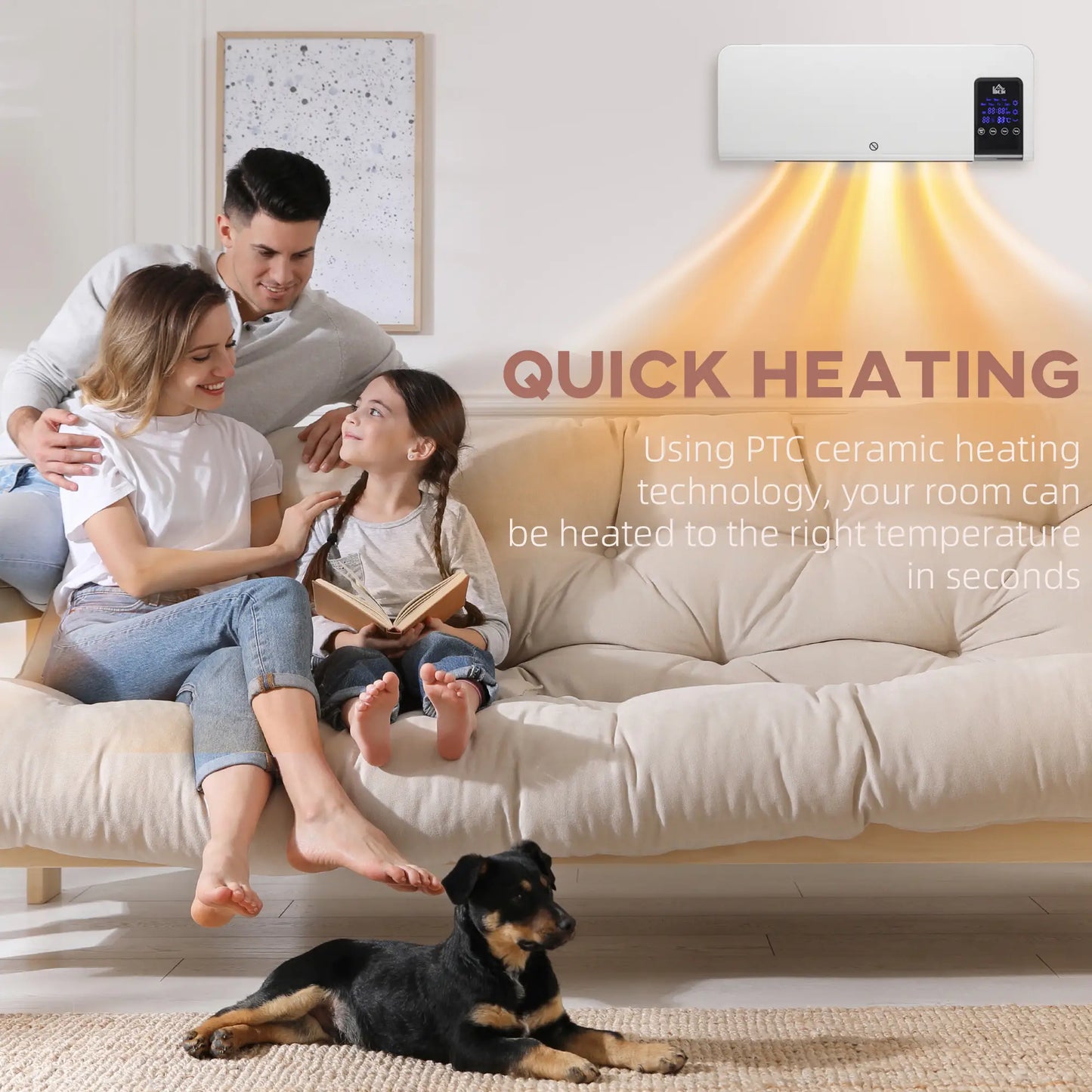 HOMCOM 2000W Wall-Mounted Electric Heater, 18-45°C Temperature, White