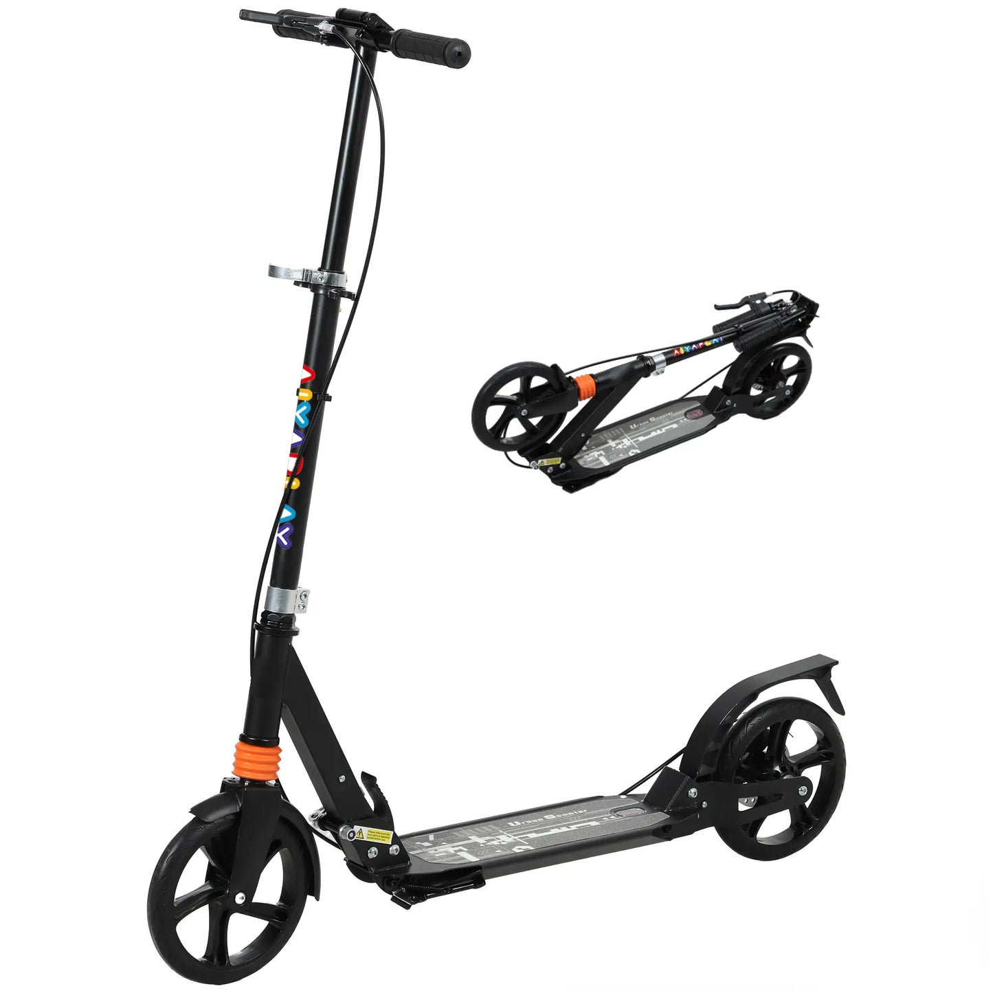 AIYAPLAY Kids Scooter with Four-Level Adjustable Handlebar, Dual Brake System, 200mm Wheels, Black