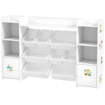 AIYAPLAY Kids Toy Organizers with 8 Removable Storage Bins and Bookshelf, White