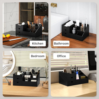 HOMCOM Desk Organiser Holder, Bamboo Multi-Function Storage Caddy with 7 Storage Compartments and 2 Drawers for Home & Office