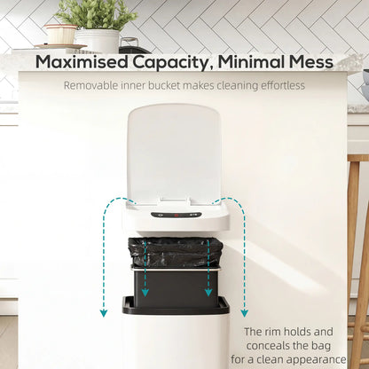 HOMCOM 12L Sensor Bin, Automatic Touchless Motion Sensor Kitchen Bin with Fingerprint Resistant Stainless Steel, White