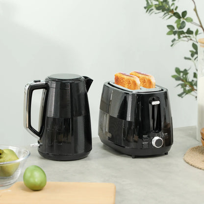 HOMCOM Fast Boil Kettle and 2 Slice Toaster Kitchen Set, 1.7L 3000W with 7 Level Browning Controls, Black