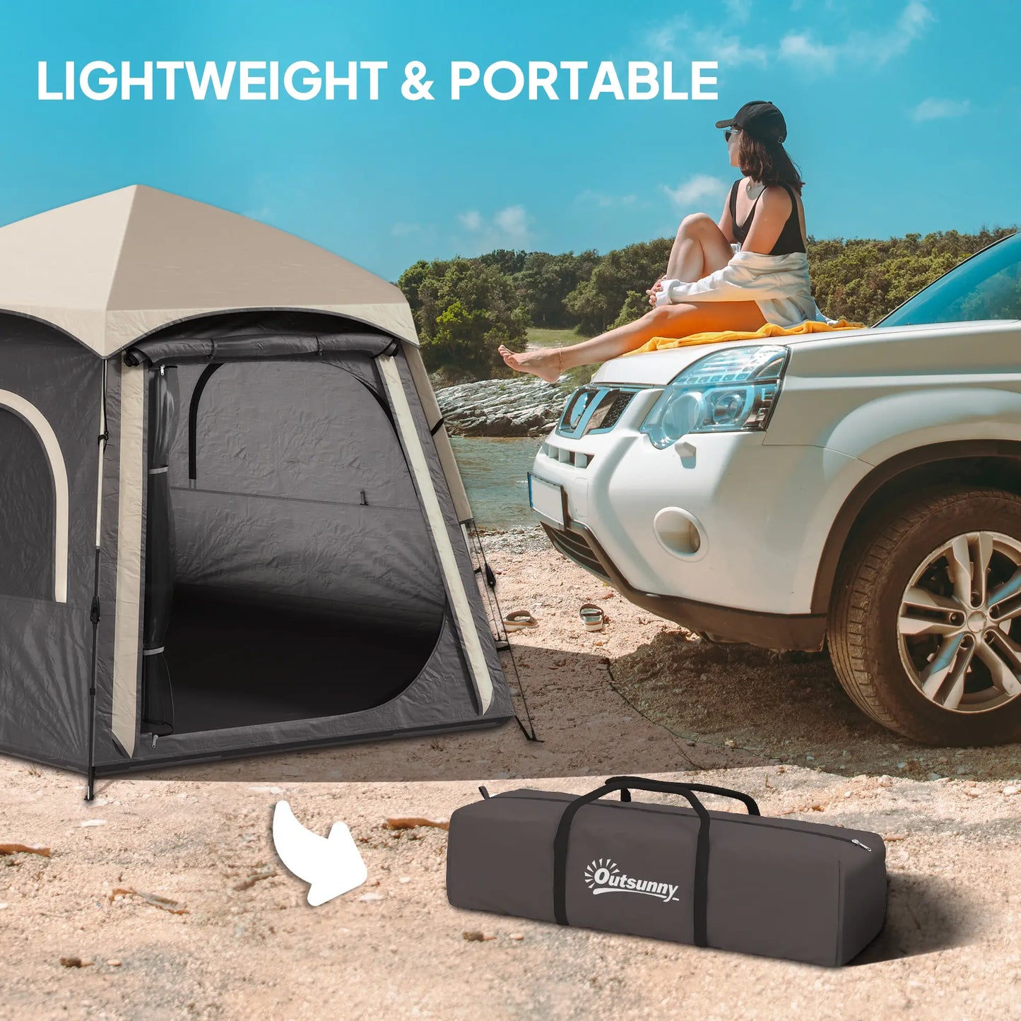 Outsunny Instant Camping Tent, Dome Family Tent with Vestibule, 4 Mesh Windows & 2 Doors, Waterproof & UV Protected, Dark Grey