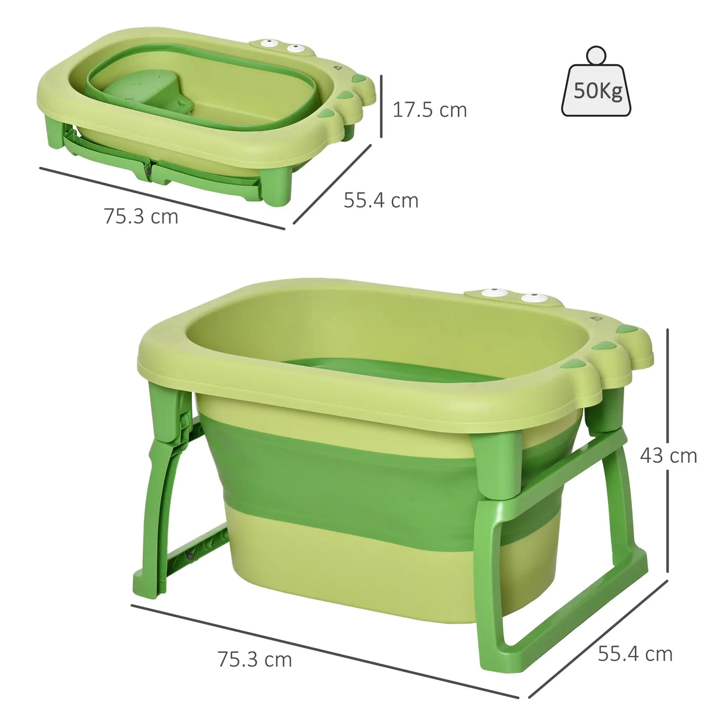 HOMCOM Foldable Kids Baby Bathtub Bucket, with Stool - Green
