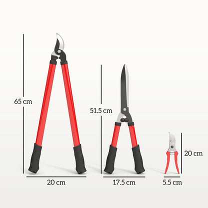 Outsunny 3 Pcs Garden Shears Set with Hedge Shears, Lopper, Garden Secateurs, Lightweight and Compact, Tree Shrub Care Kit
