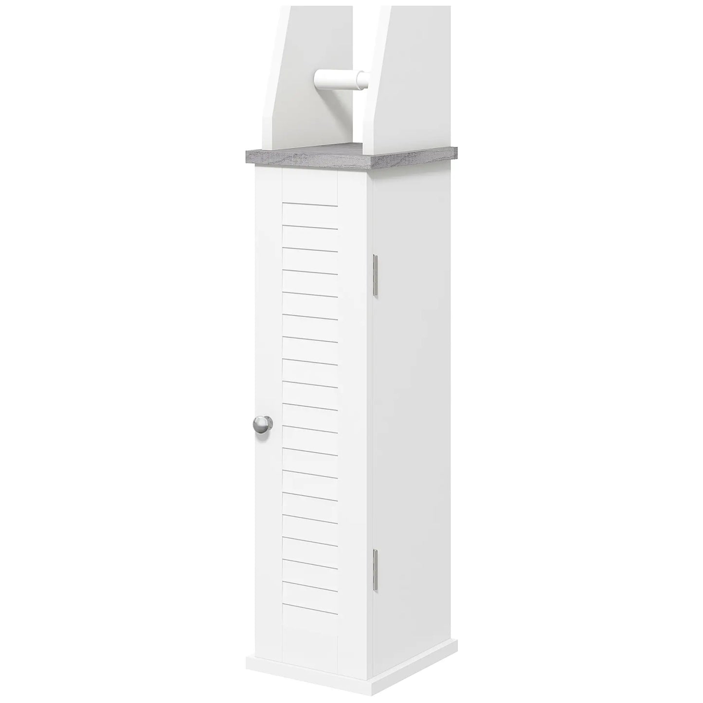 kleankin Slim Bathroom Floor Cabinet with Cupboard, Roll Holder & Adjustable Shelf, Toilet Roll Storage Unit, White