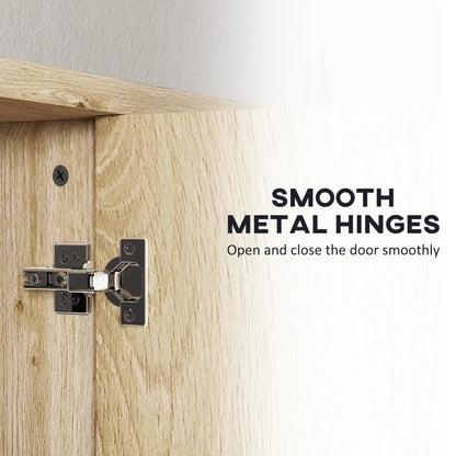HOMCOM Five-Shelf Mirrored Bathroom Storage Mirror Cabinet - Wood-Effect