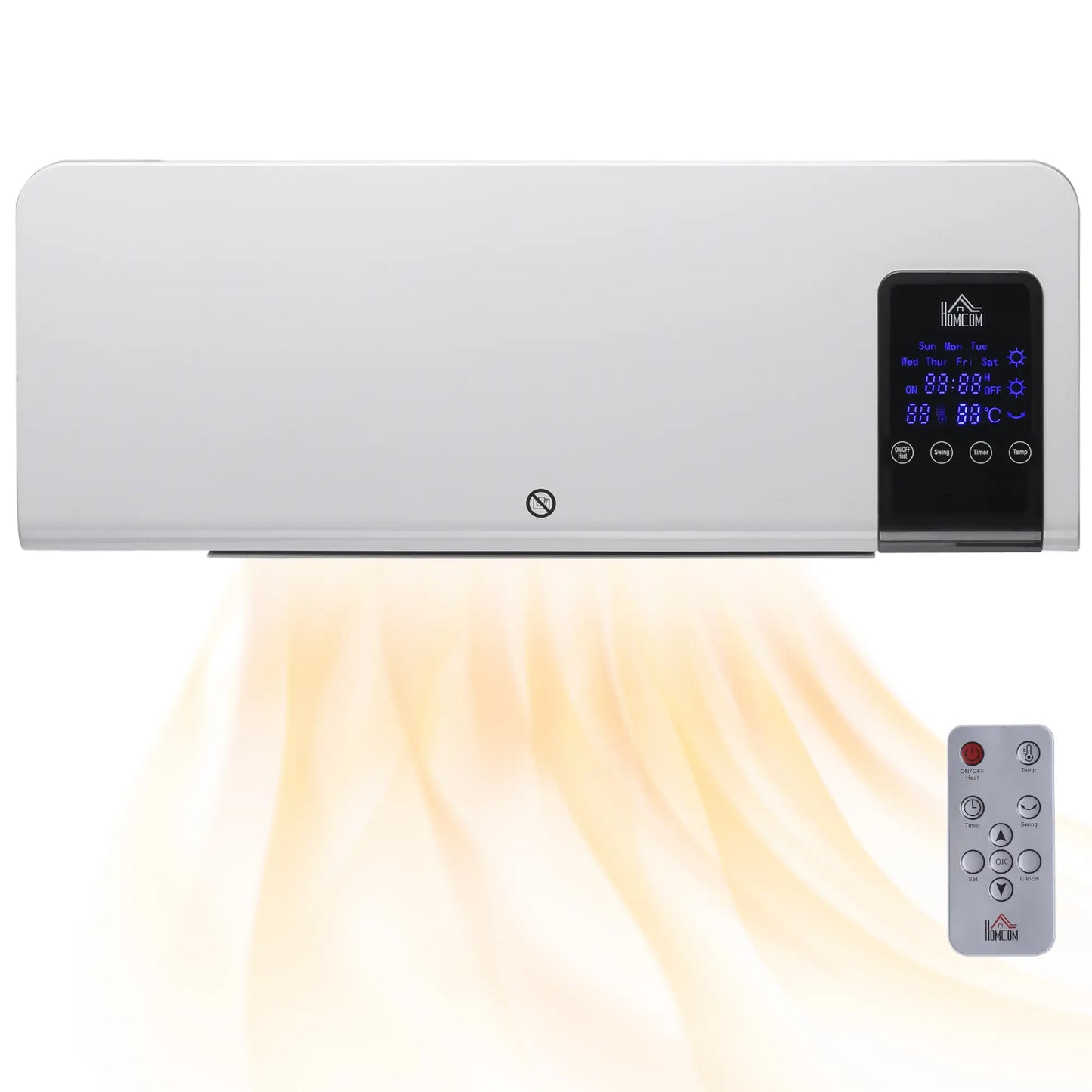 HOMCOM 2000W Wall-Mounted Electric Heater, 18-45°C Temperature, White