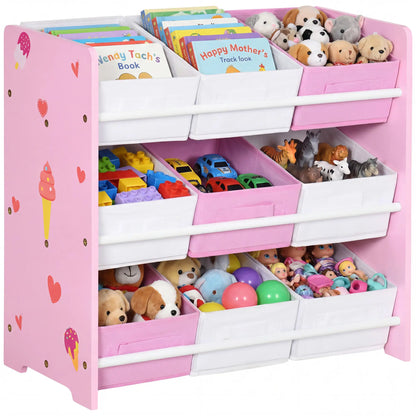 ZONEKIZ Kids Storage Rack with Nine Removable Baskets for Nursery, Bedroom, Playroom - Pink