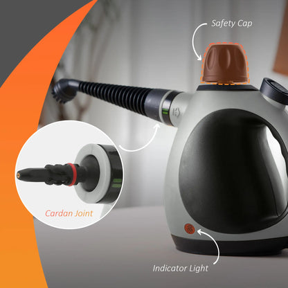 HOMCOM Handheld Steam Cleaner for Chemical Free Cleaning, Portable Multi-Purpose Steamer with 9 Pcs Accessory