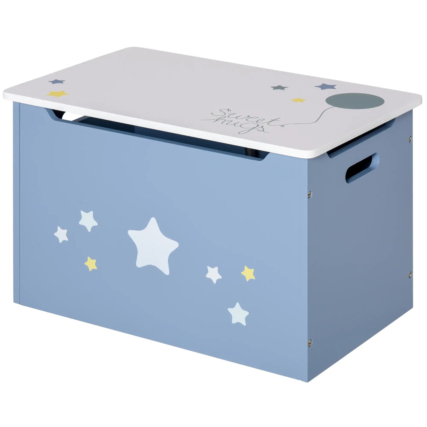HOMCOM Kids Wooden Toy Box Children Storage Chest Organiser Side Handle, Safety Hinge Play, Blue
