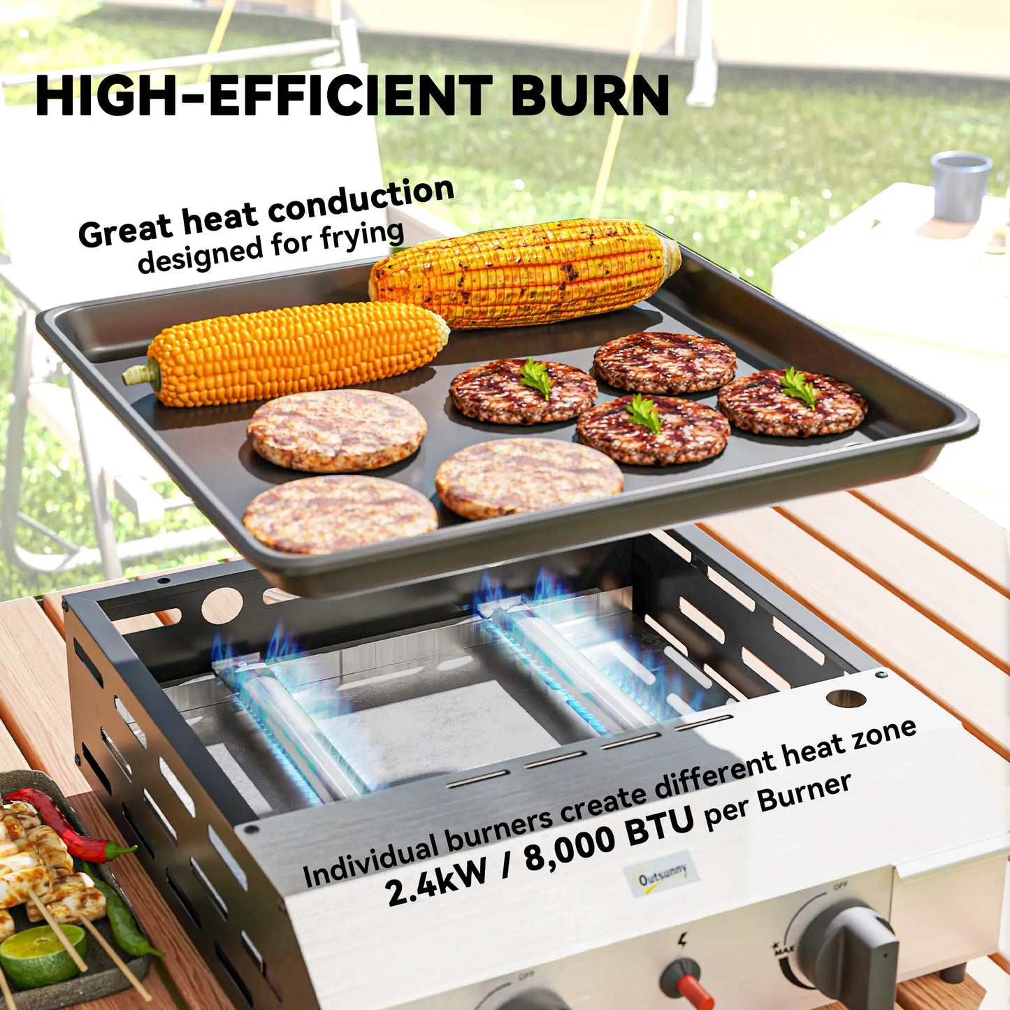 Outsunny Two Burner Portable Cooking BBQ Gas Grill for Garden & Outdoor Barbecue
