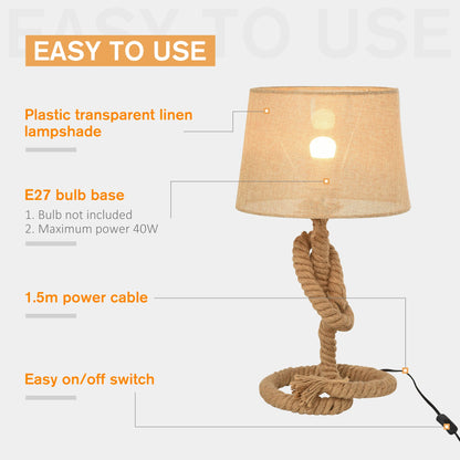 HOMCOM Nautical Style Table Lamp with Fabric Lampshade Metal Frame, 54cm Home Desk Lamp Bedroom Living Room, Beige