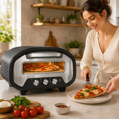 HOMCOM Electric Pizza Oven, Pizza Maker with 3 Knob Control & Ceramic Stone, Viewing Window, 2200W