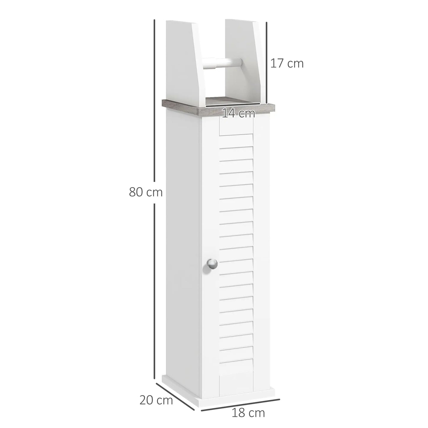kleankin Slim Bathroom Floor Cabinet with Cupboard, Roll Holder & Adjustable Shelf, Toilet Roll Storage Unit, White