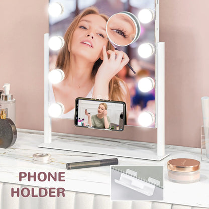 HOMCOM 12 LED Bulb Dressing Table Tabletop Makeup Mirror, with Adjustable Settings