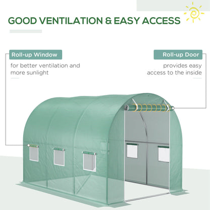 Outsunny Tunnel Walk-in Greenhouse Replacement Cover Winter Garden Plant PE Cover with Roll-up Windows Door Outdoor, Green