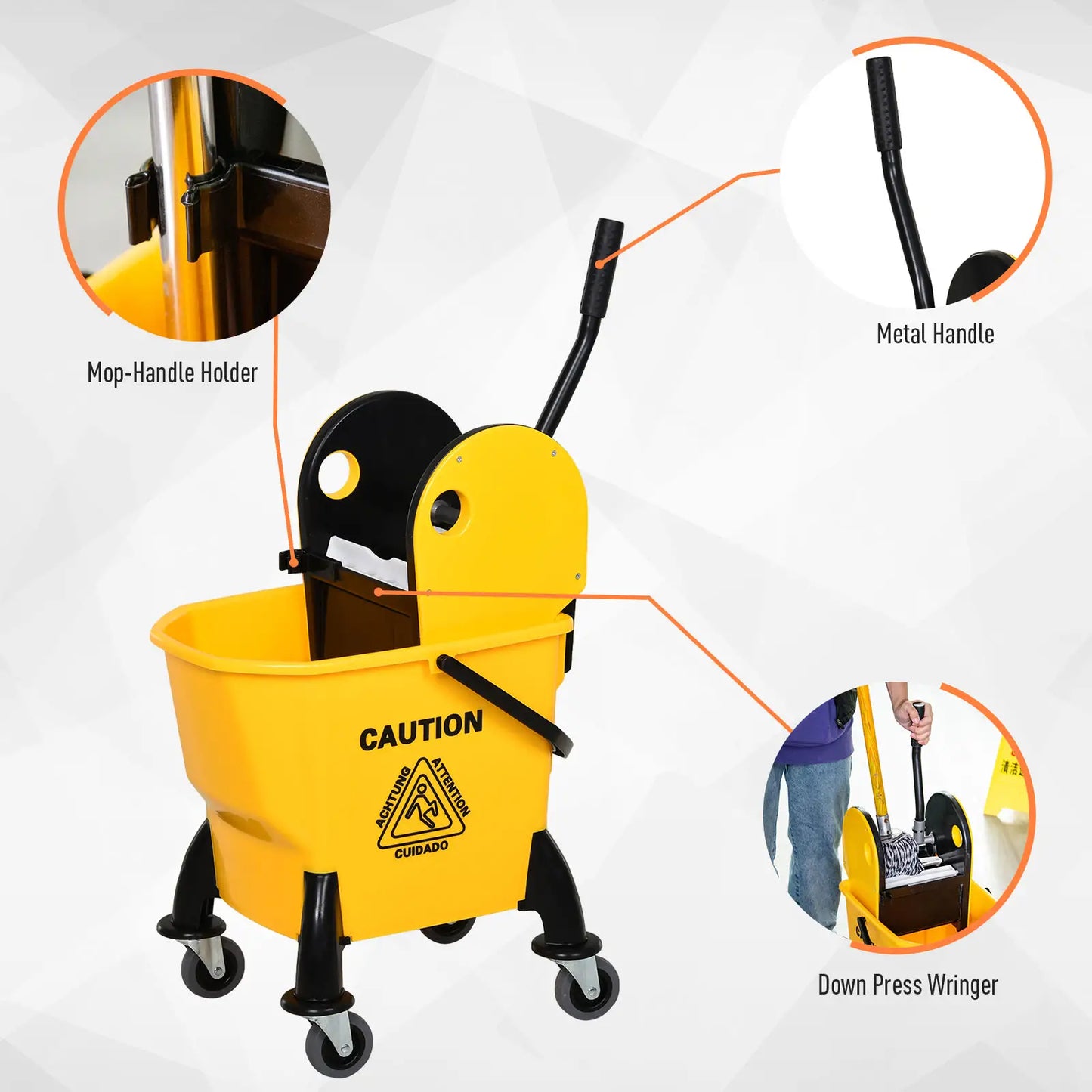 HOMCOM 25L Cleaning Mop Bucket, with Wringer, Wheels and Handle - Yellow