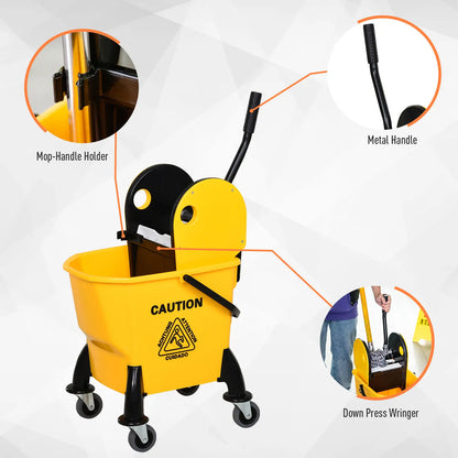 HOMCOM 25L Cleaning Mop Bucket, with Wringer, Wheels and Handle - Yellow