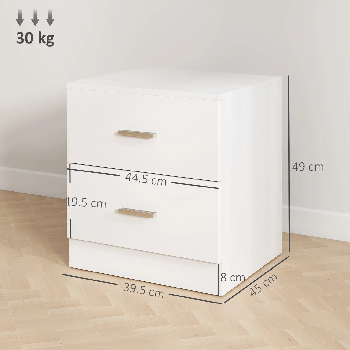 HOMCOM Modern Bedside Table, Beside Cabinet with 2 Drawers for Bedroom, Living Room, White