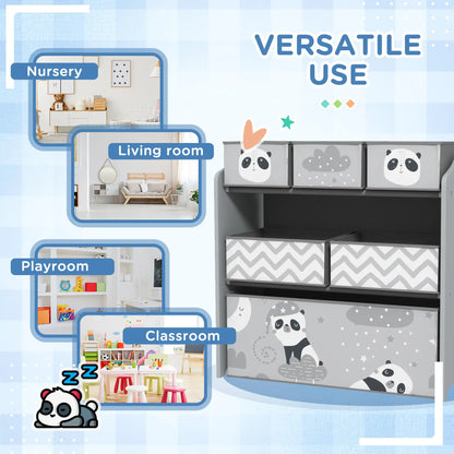 ZONEKIZ Kids Storage Unit, Toy Storage Organiser with Six Fabric Bins for Bedrooms, Playrooms - Grey
