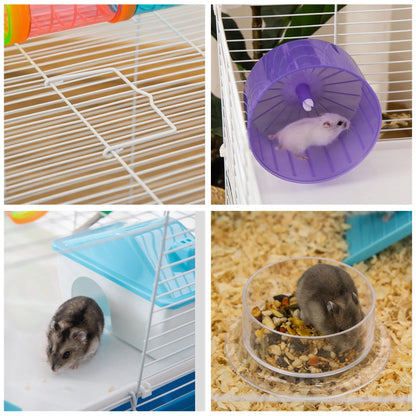 PawHut Hamster Cage, Gerbil Cage 3 Tier for Dwarf Hamster with Tube, Exercise Wheel, Water Bottle, Food Dish - Blue