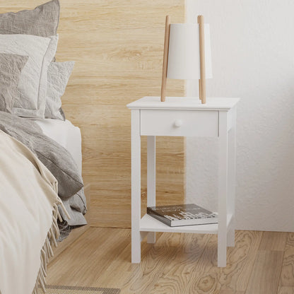 HOMCOM Wooden Side Table, Bedside Cabinet with Drawer and Storage Shelf for Bedroom, White