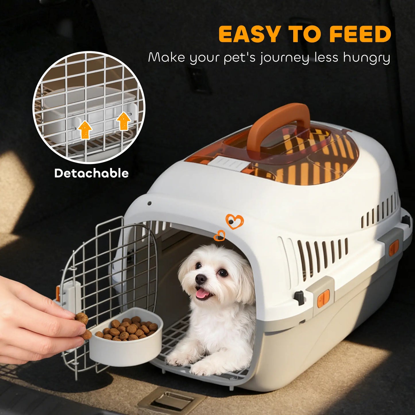 PawHut Plastic Pet Carrier Hard Shell Dog Cat Carrier Max 4 KG Steel Door Feed Bowl, Secure Lock