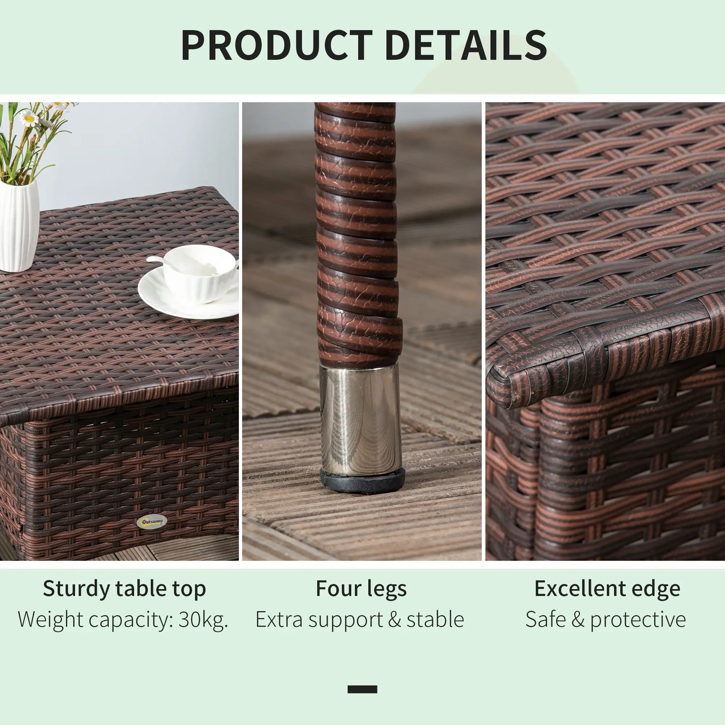 Outsunny Outdoor Rattan Side Table Coffee Table with Full Woven Table Top for Patio, Garden, Mixed Brown