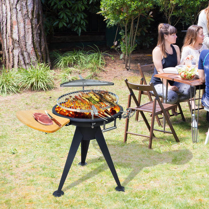 Outsunny Barbecue Round BBQ Grill w/ Cutting Board & Adjustable Height Black
