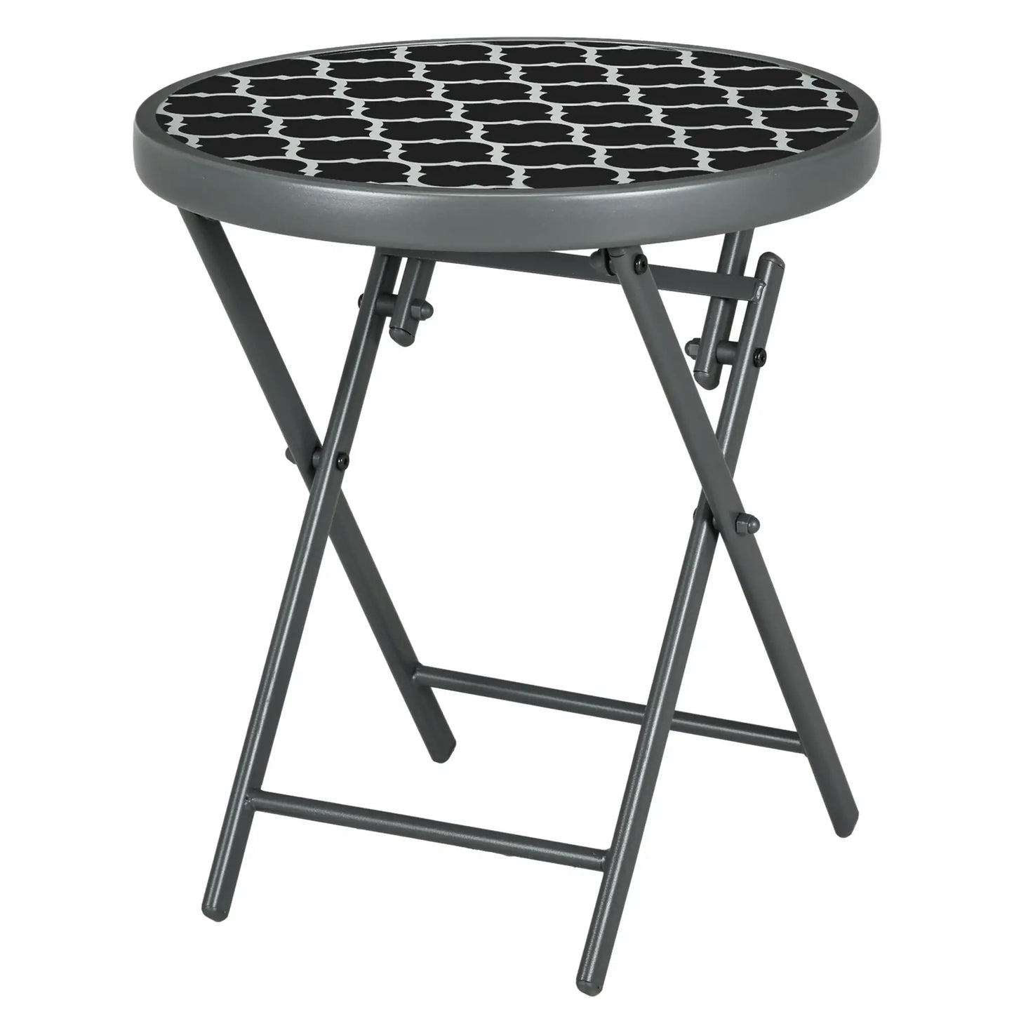 Outsunny Garden Small Coffee Side Table, Outdoor Round Folding Patio Table with Imitation Marble Glass Top