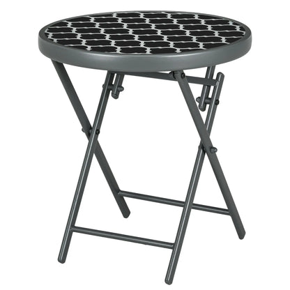 Outsunny Garden Small Coffee Side Table, Outdoor Round Folding Patio Table with Imitation Marble Glass Top