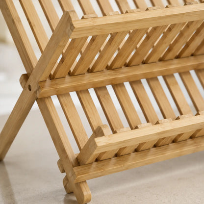HOMCOM 2-Tier Foldable Kitchen Storage Rack with Slatted Draining Shelves, Natural Wood Finish