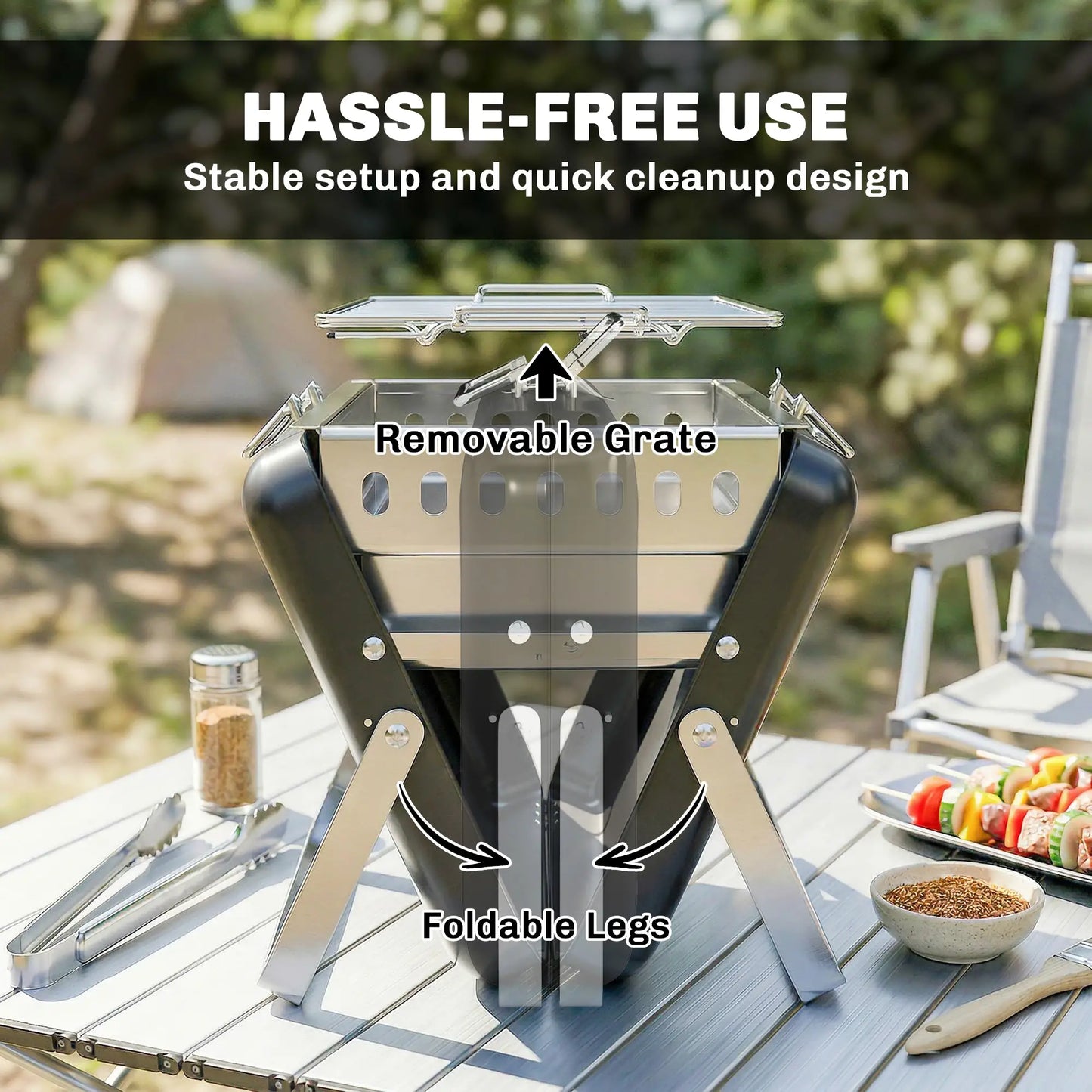 Outsunny Charcoal BBQ Grill Portable Stainless Steel Barbecue with Tilting Grate for Camping Picnic, Black