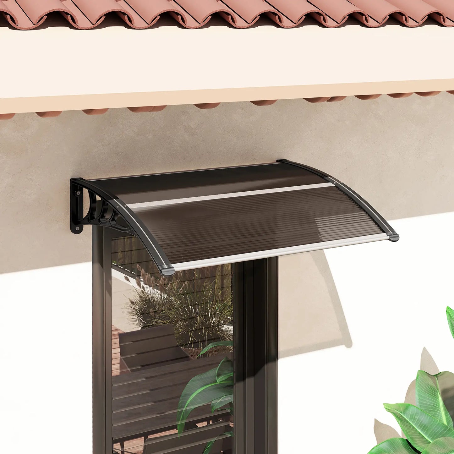 Outsunny Front Door Canopy Outdoor Awning Aluminium Rigid, Rain Shelter UV Water Rain Resistant Brown