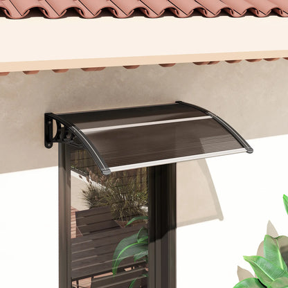 Outsunny Front Door Canopy Outdoor Awning Aluminium Rigid, Rain Shelter UV Water Rain Resistant Brown