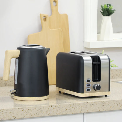 HOMCOM Stainless Steel Kettle and Toaster Kitchen Set, 1.7L 3000W Fast Boil Kettle & 2 Slice Toaster, Black