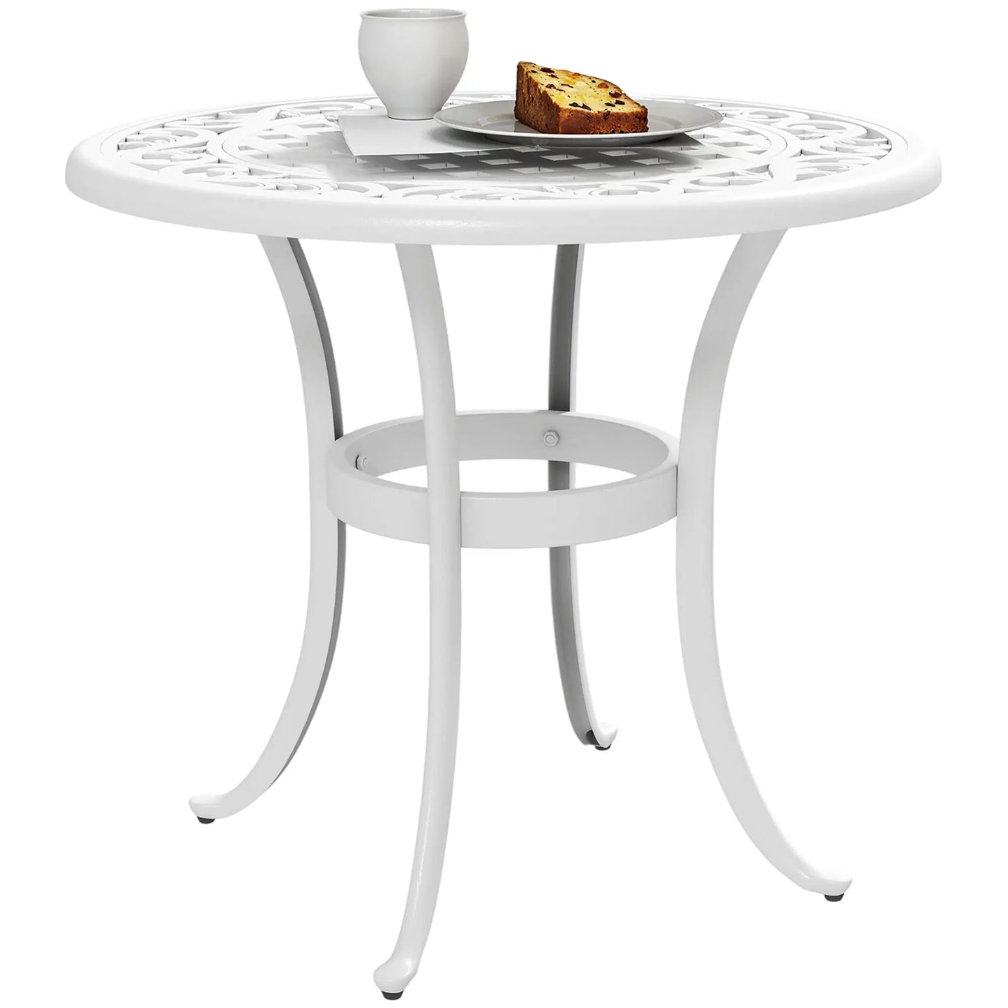 Outsunny Round Garden Table, Cast Aluminium Outdoor Patio Table, White