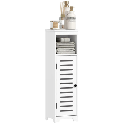 HOMCOM Bathroom Floor Cabinet, Storage Unit with Louvered Door, Open Shelf, Adjustable Shelf, White