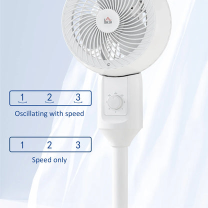 HOMCOM 9" Pedestal Fan, 70° Oscillation 90° Vertical Tilt Oscillating Air Circulator with 3 Speeds, Standing Fan, White