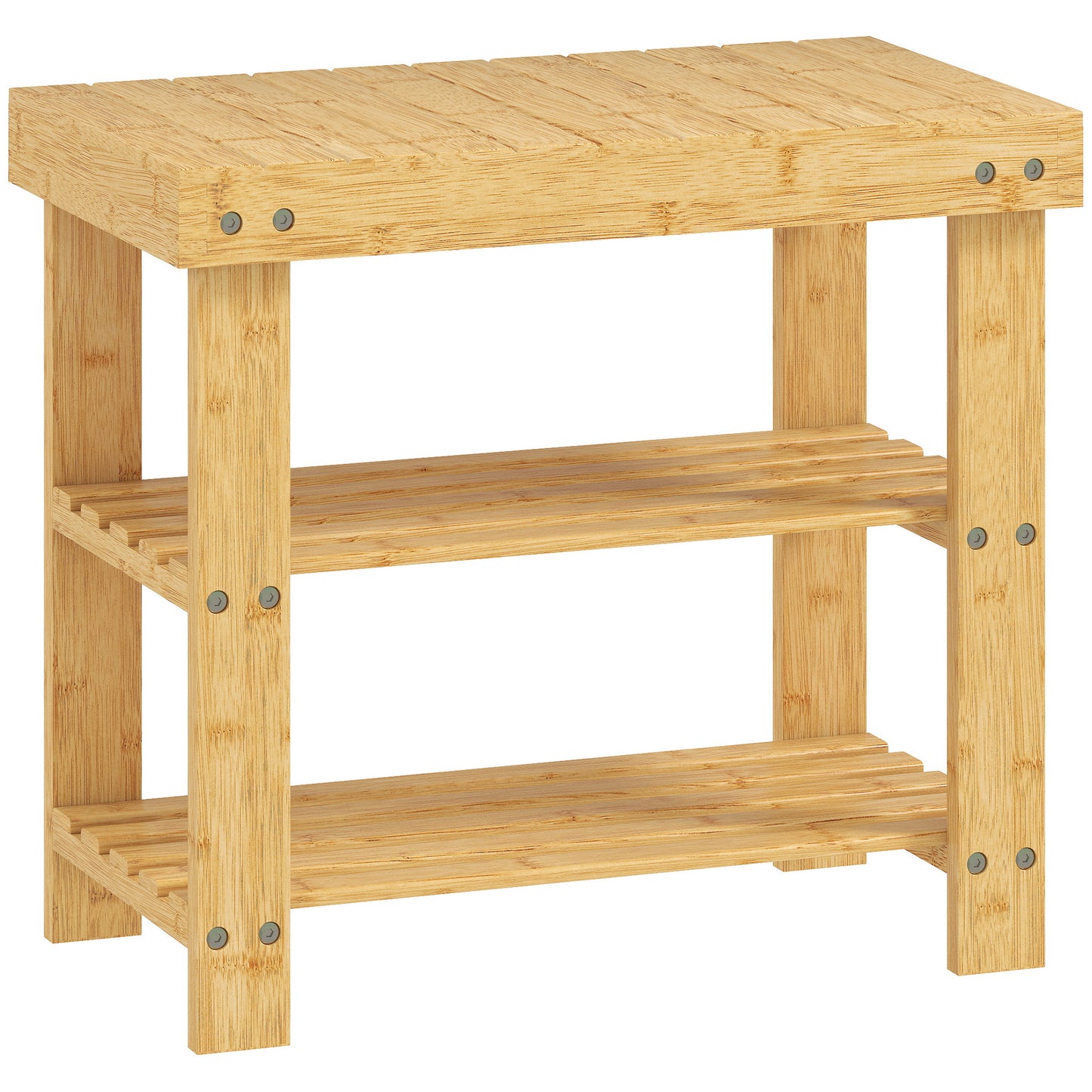 HOMCOM Two Shelf Bamboo Shoe Storage Bench Home Furniture - Natural Finish