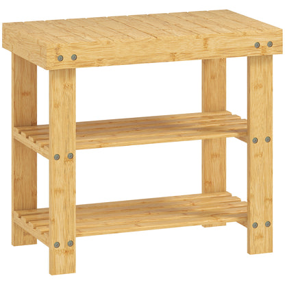 HOMCOM Two Shelf Bamboo Shoe Storage Bench Home Furniture - Natural Finish