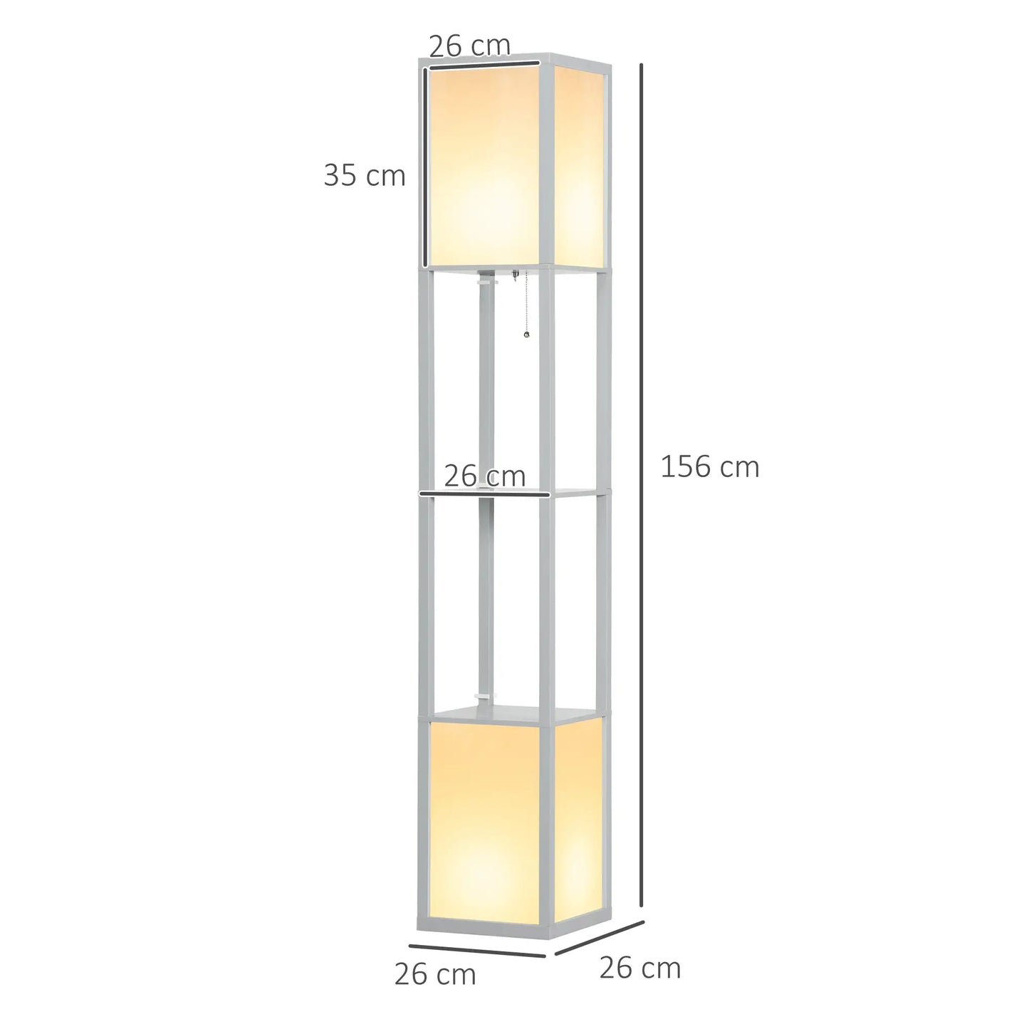 HOMCOM Modern Standing Shelf Floor Lamp with Dual Ambient Light, Living Room, Bedroom, Grey