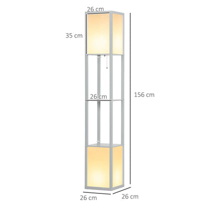 HOMCOM Modern Standing Shelf Floor Lamp with Dual Ambient Light, Living Room, Bedroom, Grey