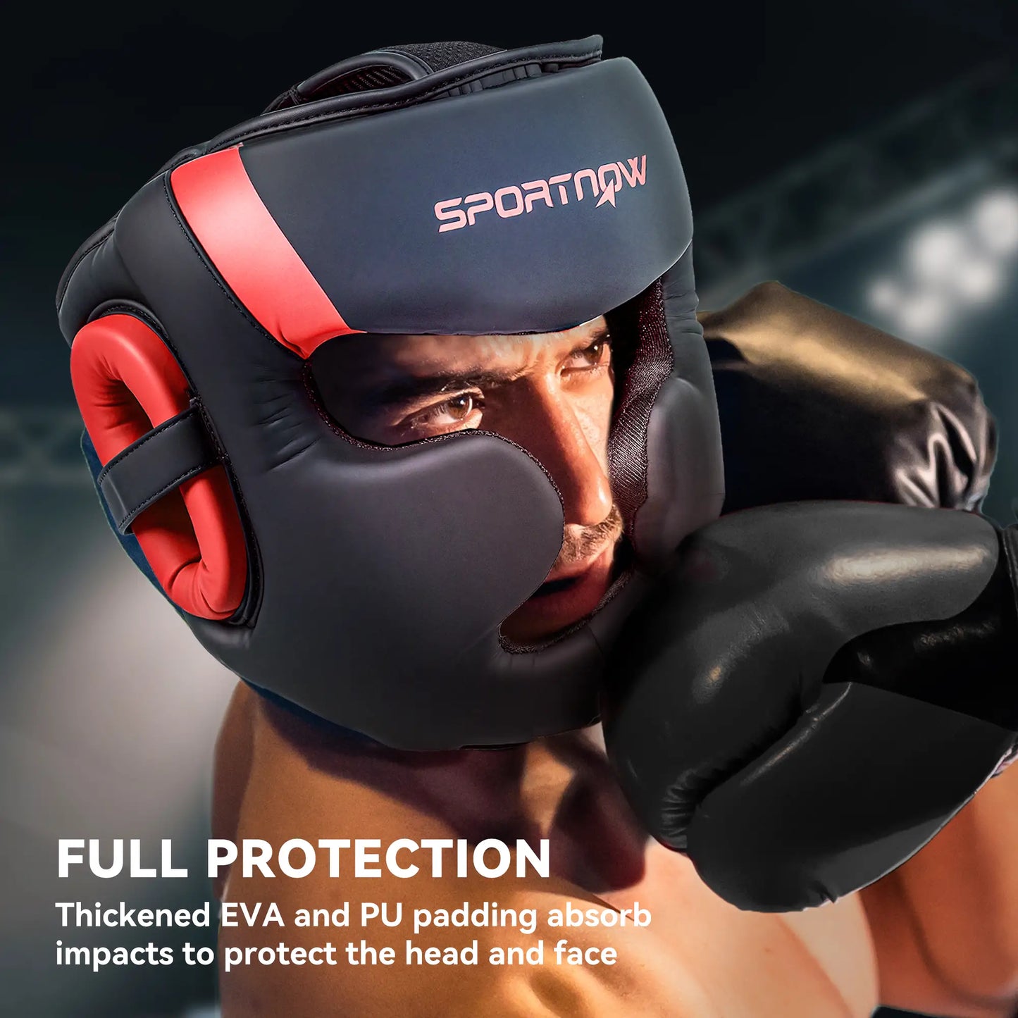 SPORTNOW Boxing Headguard, Headgear Helmet with Adjustable Strap for Full Face Protection for Kickboxing Sparring, Red